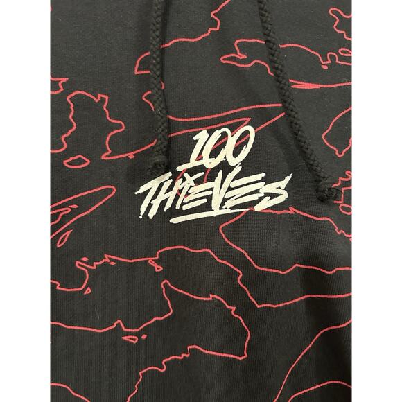 100 Thieves Geography Hoodie Black Red Sweatshirt Gaming Streetwear Size XL EUC - Picture 3 of 8